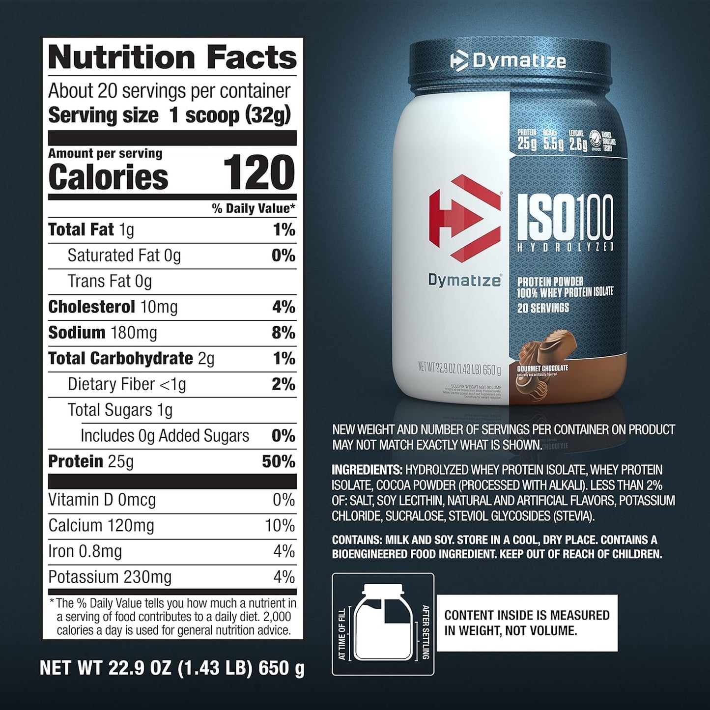 Dymatize ISO100 Hydrolyzed Protein Powder 100% Whey Isolate Cinnamon Cereal 20 Servings Gluten-Free