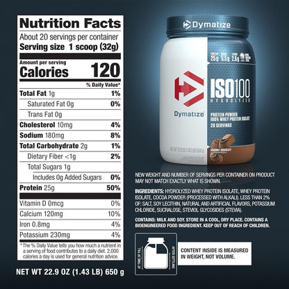 Dymatize ISO100 Hydrolyzed Protein Powder 100% Whey Isolate Cinnamon Cereal 20 Servings Gluten-Free